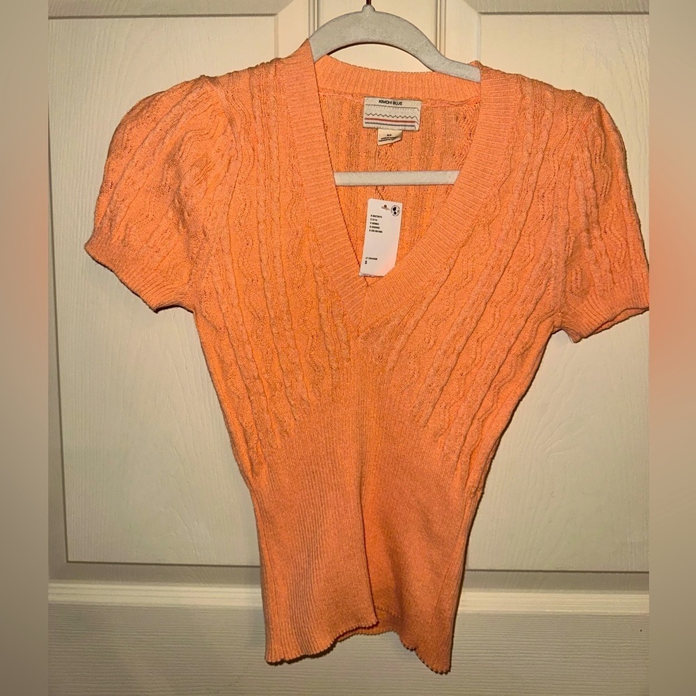 Kimchi Blue Peach Knit Cropped lightweight Sweater short sleeve top S summer